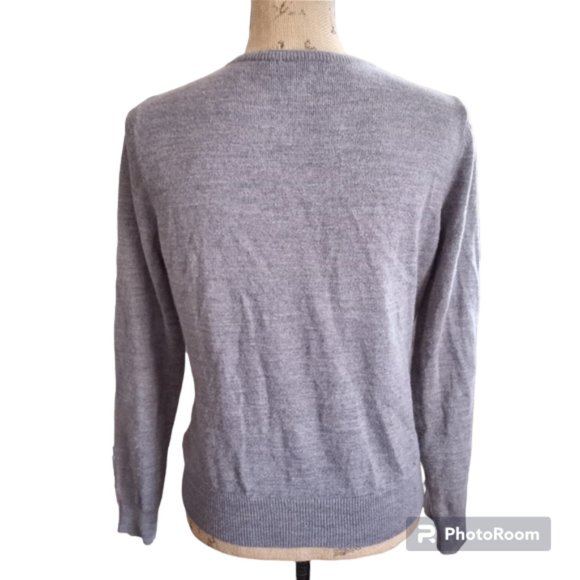 Argyle Cardigan Sweater Metal Buttons L Gray Multi Fancy - Picture 3 of 9